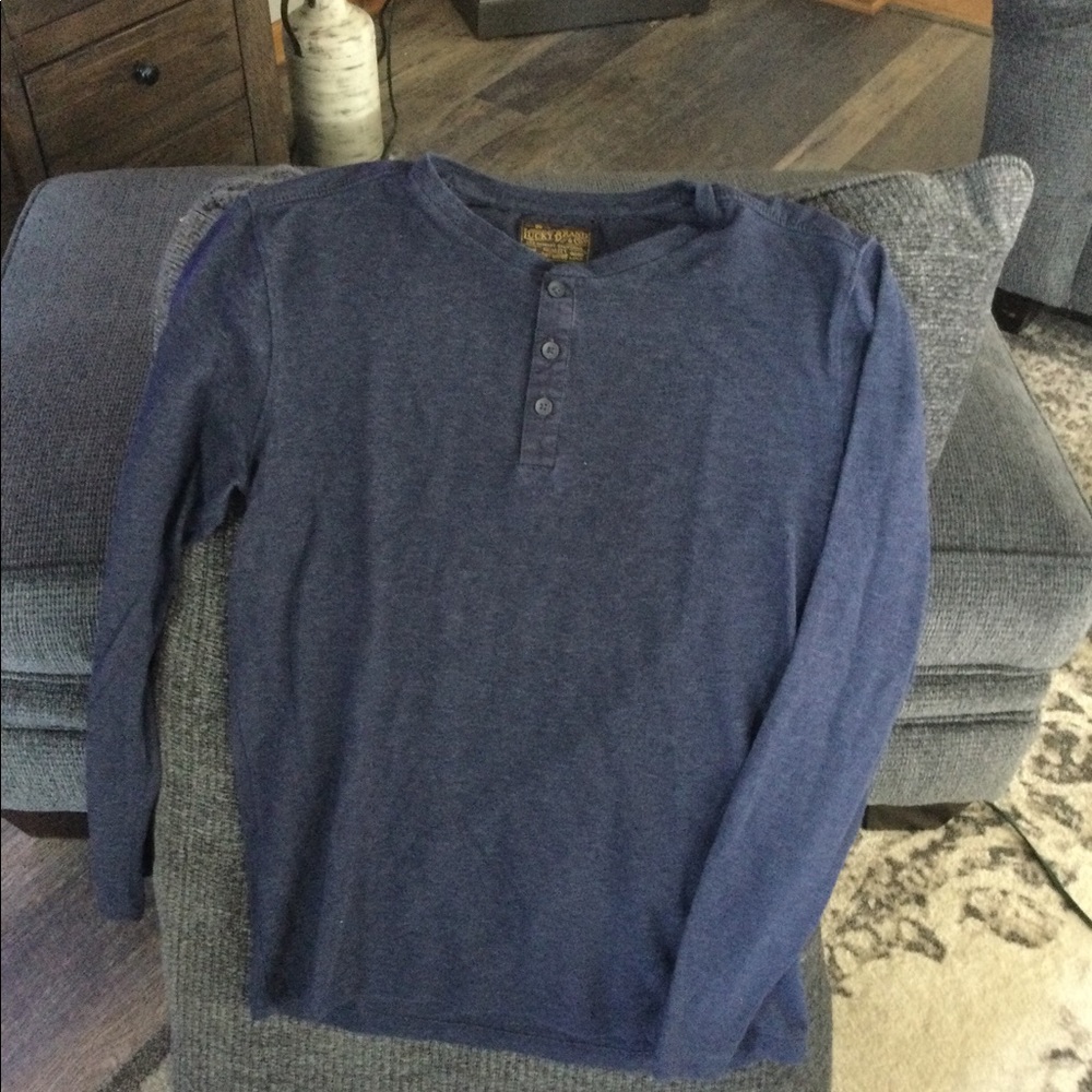 Lucky Brand Long Sleeve Button Up Navy Blue Henley